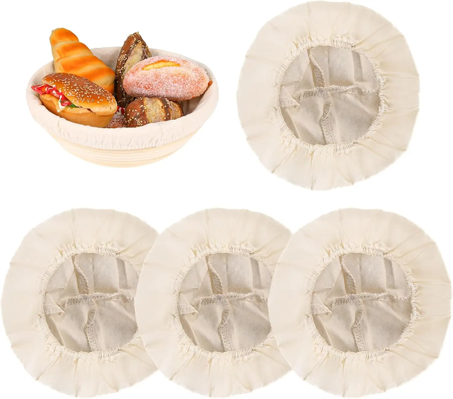4 Pcs Bread Proofing Basket Cloth Liner Baking Dough Basket Cover Natural Rattan Banneton Proofing Cloth for Bakery Home Baking, about 10 inch