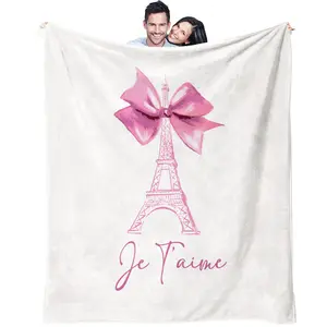 Eiffel Tower series blanket, butterfly bow flower, beautiful bedroom decoration gift suitable for young adults, soft and comfortable blanket, a single-sided printed blanket, Floral Print Blanket
