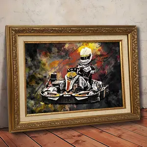 1Count Vintage Framed Painting, Cool Go Kart Racing Driver Artwork Images, Nordic Style, Retro Poster Art, Valentine'S Day, Christmas And New Year Gift, For Living Room, Bedroom, Office Decor, Print Canvas Artwork