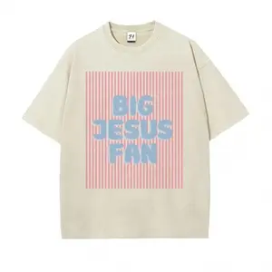 Unisex Big Jesus Fan Unisex Washed T-Shirt Plus Size Shirt Cotton Streetwear Breathable Fabric