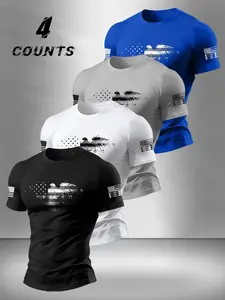 New Summer Men's Eagle Flag Short Sleeve Fitted T-Shirt, Soft Breathable Comfort, Outdoor Casual Wear, Multiple Colors Available, Ideal Gift Set
