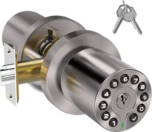 Keypad Door Knob with Key,Keyless Entry Door Lock, Code Locks Door Knob, Auto Lock,50 User Code,Easy to Install,for ,Office,Hotel,Bedroom,Garage,No Deadbolt