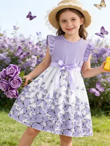 Your mini needs this dress ASAP 🛍️ Ruffle sleeves, a satin bow, and the cutest butterfly print — it’s the ultimate spring princess dress! #kidsclothes #weddingguestdress #toddlerfashion #lavenderdress #springvibes