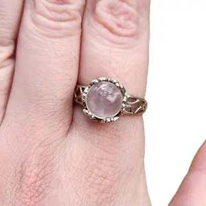 Sterling Silver Rose Quartz Ring with Crown Setting