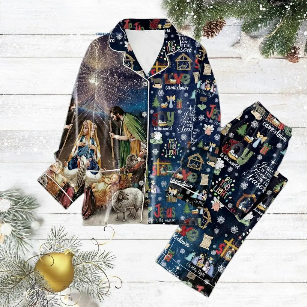 Jesus Christmas Pajamas Nativity Scene, Joy to the World Holiday PJs, Christian Xmas Sleepwear, Christmas Gifts
