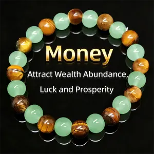1pc Money Attraction Bracelet withGreen Aventurine & Tiger Eye - blue friendshipbracelet beaded jewelry protection braceletencouragement gift fashion artificial bracelet ofthe day Colorblock Beaded Crystal Bracelet