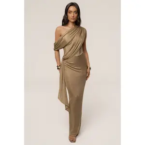 Gold Metallic Celestina Draped Maxi Dress