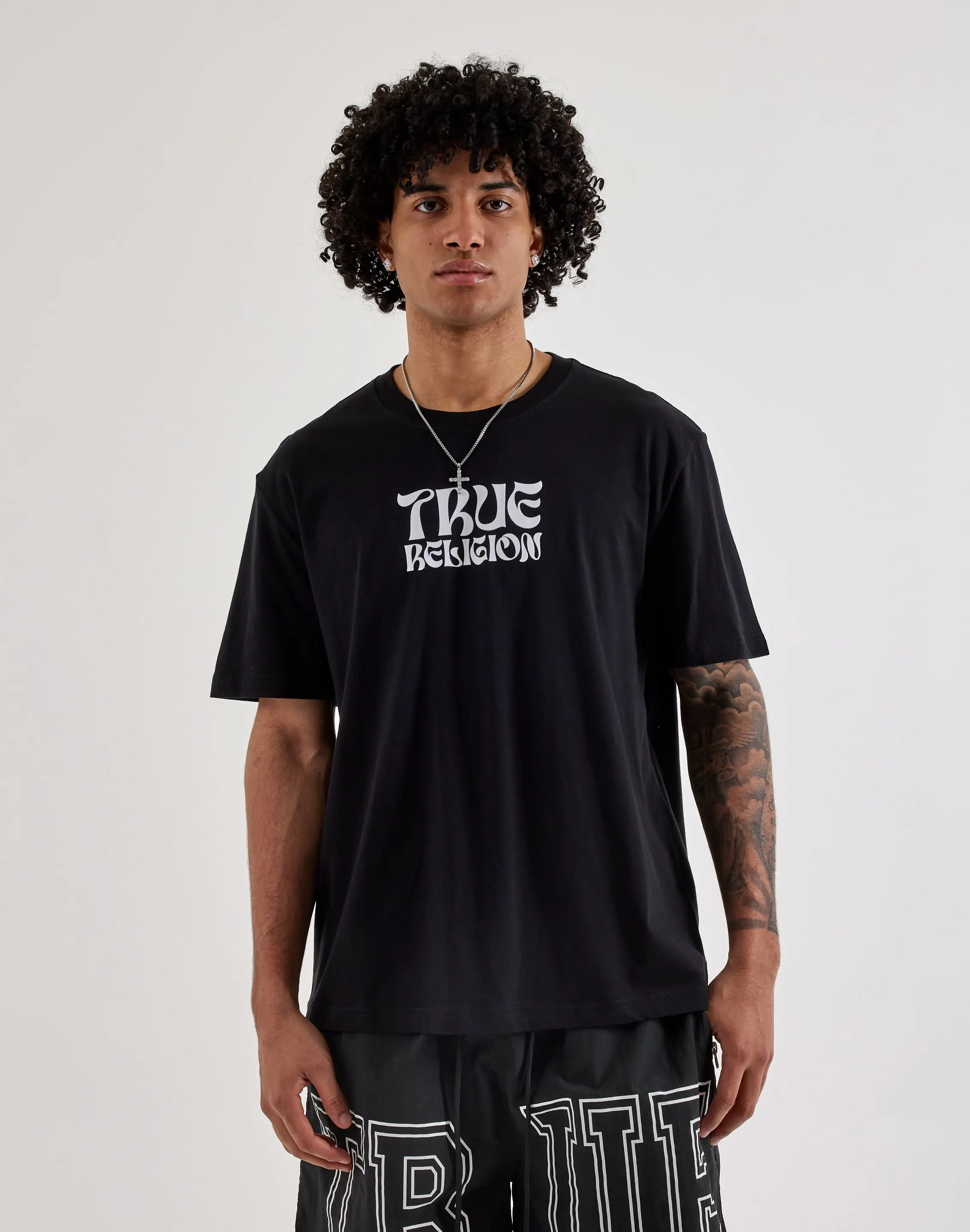 Mens True Religion Wavy Logo Buddha Face Tee