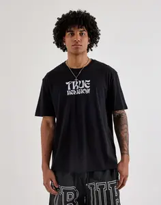 Mens True Religion Wavy Logo Buddha Face Tee
