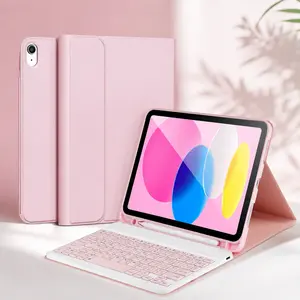 Detachable Bluetooth Keyboard Case for iPad 11/10’’ – Pencil Holder, Square Keycaps, Pink, Fits A16 2025 & 10th Gen 2022 (iPad Not Included)