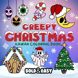 Wook Books Creepy Christmas Kawaii Coloring Book & Reusable Protective Sheet Bold Easy Design for Kids
