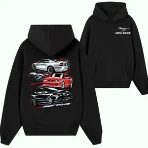 Men's New Edge Mustang Hoodie - 99-04 Ford Mustang Graphic Sweatshirt, Retro Muscle Car Pullover, Bold Street Racing Outfit for American Performance Enthusiasts