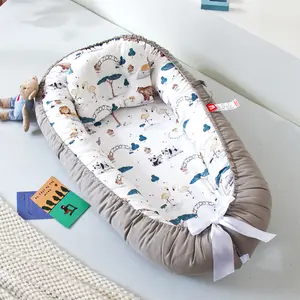 Baby Bed, Foldable Washable Floral Print Baby Cot with Pillow