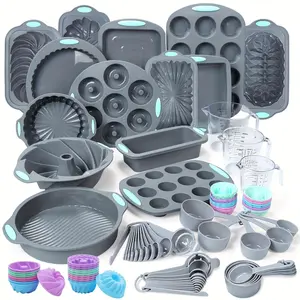 99 /54/45 Pieces, Silicone Baking Pans Set,  Silicone Cake Molds, Loaf Pan and Muffin Pans, Non-Stick Baking Cup, with Measuring Cups and Spoons Set,  Non-Stick Kitchen Oven Bread Pan, Perfect for Banana Bread, Sandwich Bread, Pound Cake and Meatloaf