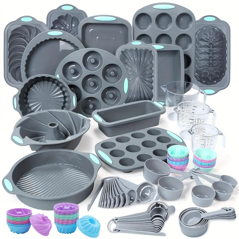 99/54/45-Piece Silicone Baking Pan Set, Loaf Pan and Muffin Pans, Non-Stick Baking Cups, with Measuring Cups and Spoons Set, Non-Stick Kitchen Oven Bread Pan, Perfect for Banana Bread, Sandwich Bread, Pound Cake, Mother's Day Gifts,SummerVibes, Bakeware