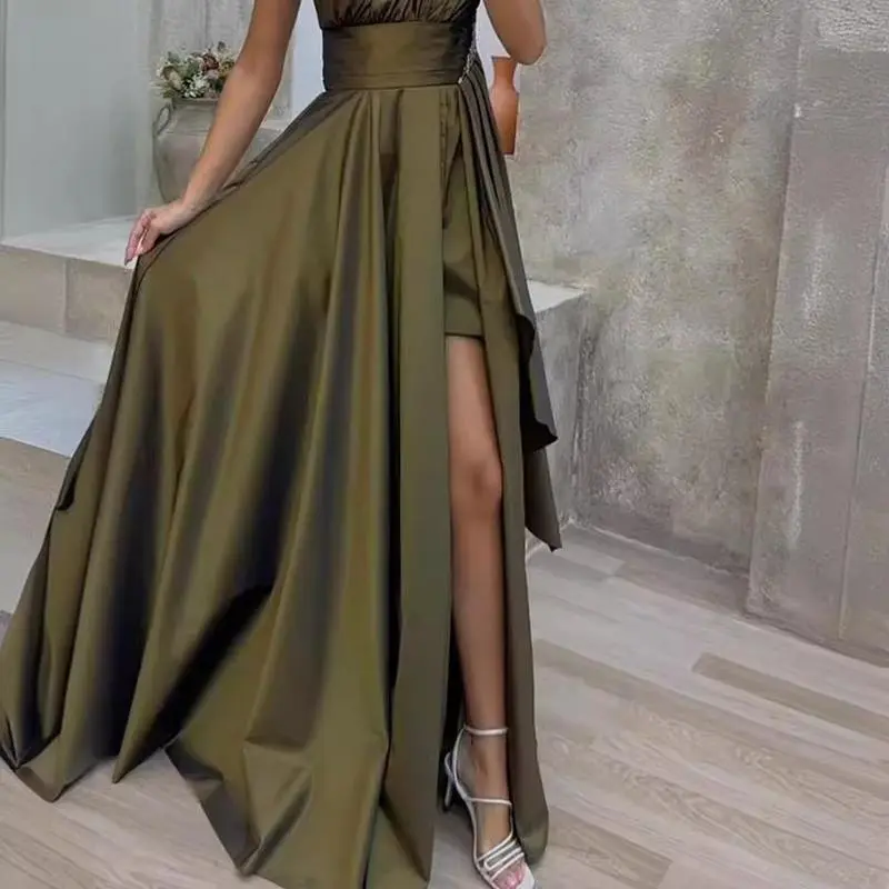 green emerald velvet dress Green 1940s Lapel Buttoned Solid Dress