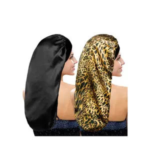 2 Pieces Long Silky Satin Sleep Bonnet for Curly Hair, Long Dreadlocks and Braids Hair Bonnets for HairCare silk bonnet for sleeping. Elastic Daily Heatless