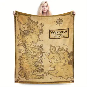 Vintage Westeros Map Throw Blanket - Movie Themed All-Season Cozy Sofa, Travel Home Decorative Blanket - Multipurpose Gift Blanket for Living Room Nap Sofa Bedroom Dorm Couch Office Car Travel Home