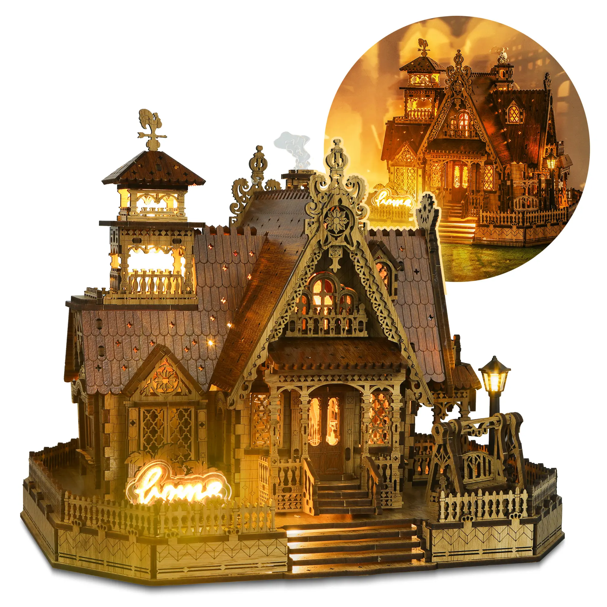FUNPOLA Puzzle en bois 3D à LED - Modèle de maison de campagne - Kit de