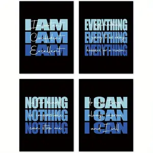 2D Wall Art Set for Girls' Rooms, Inspirational Blue Series Decor, Frameless Motivational Posters, Perfect Gift for Empowerment