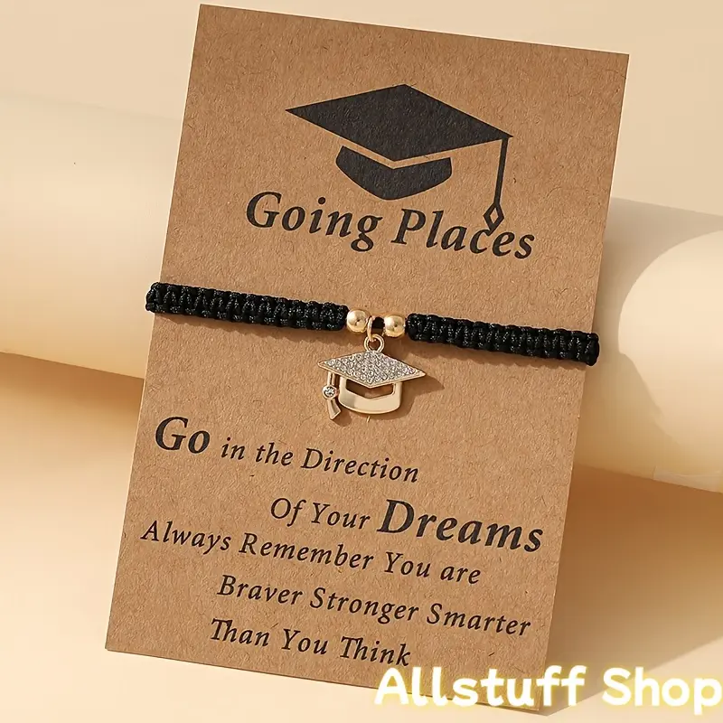 Women's Rhinestone Graduation Cap Pendant Braided Bracelet - Exquisite Trendy, Fashion Matching, Stackable Sports & Outdoor Accessory for Daily, Holiday Use, Exquisite Trendy Bracelet, Fashion Matching Bracelet