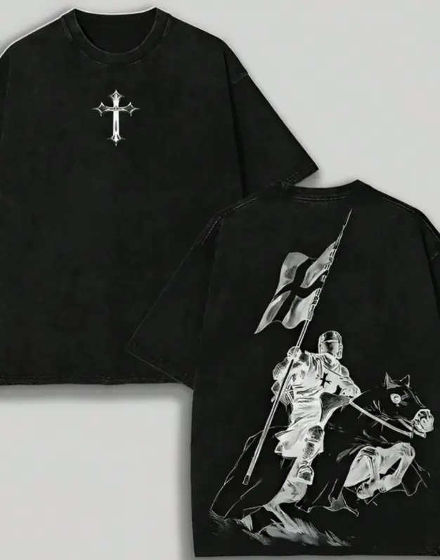 Crusader God's Warrior Paladin Double-Sided Print Unisex T-Shirt, Washed Jesus Is King Hoodie, God Is Good Hoodie, Christian Theme Clothing, Faith Theme Apparel