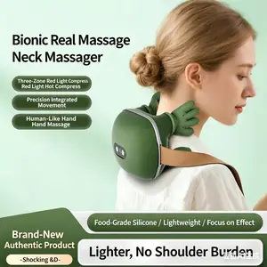 Bionic Heating Massage Master, Neck and Shoulder Massager for Deep Tissue Pain Relief, Wireless Portable Lightweight Electric Acupressure 4D Kneading Massage, Designed to Mimic Human Hands, Perfect for Home Office Breaks (Green)