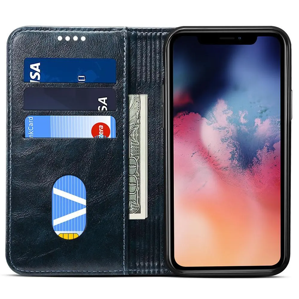 Classic Wallet Flip Genuine Leather Case For Iphone 17 16 15 14 13 12 11 Pro X Xs Max Xr Plus Magnetic Book Flip Phone Cover Bag