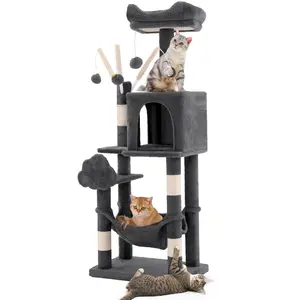 YITAHOME 44inch Multi-Level Cat Tree with Hammock, Cave, Perches, Scratching Posts & Pom-Poms for Kittens - Easy Assembly, Non-Slip Design