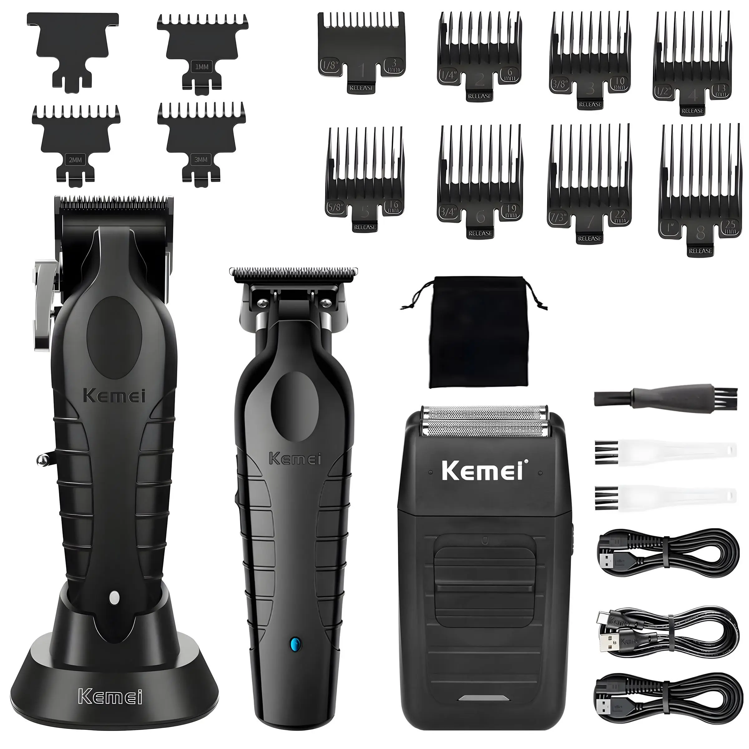2026 Kemie Hair Care Set, Electric Shaver + Trimmer, Cordless Clipper, Cordless Rechargeable Clippers, Wireless Charging, LED Display, Full Body Grooming Kit, Cordless Trimmers Kit, Barber Clippers Set, Wireless Hair Cutter, Model 2296+2299+1102