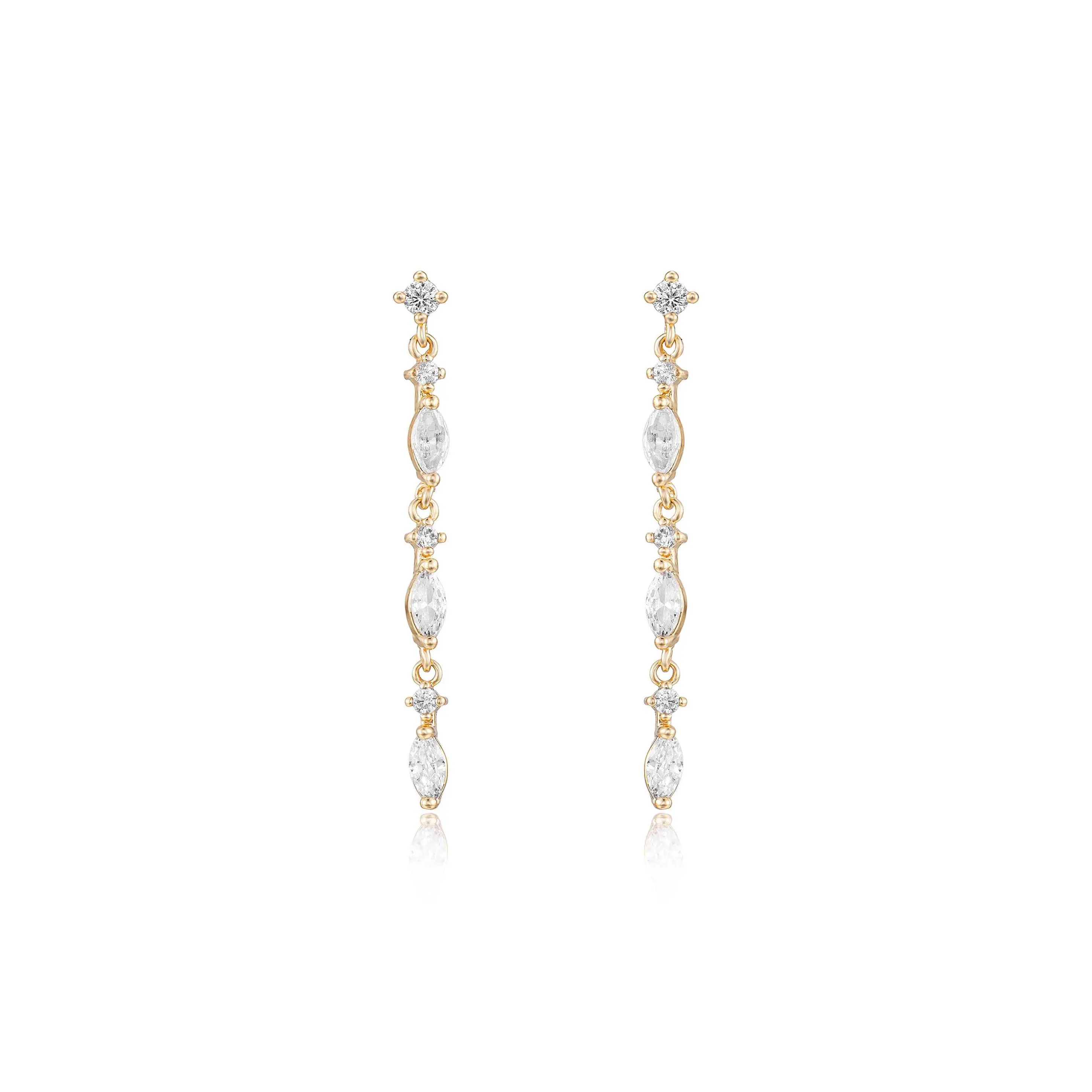Ettika Dainty Linear Crystal Drop Earrings – 18k Gold Plated Elegant Earrings with Cubic Zirconia for Everyday Glam