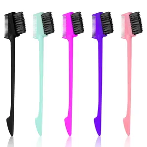 Double Sided Edge Control Hair Brush Comb 3 in 1 Hair Edge Brush with Soft Bristles Smooth Brushes Hairs Comb HairStyling Set Rat Tail Combs Natural Eyebrow Brushes for Women Bangs Hairline Lash