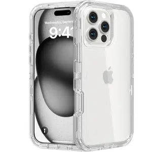 3-Layer Shockproof Clear Case for iPhone 17 Pro Max 16 15 14 13 12 11 Pro Max, Heavy Duty Transparent Military-Grade Drop Protection Cover for iPhone 17 Air iPhone Air
