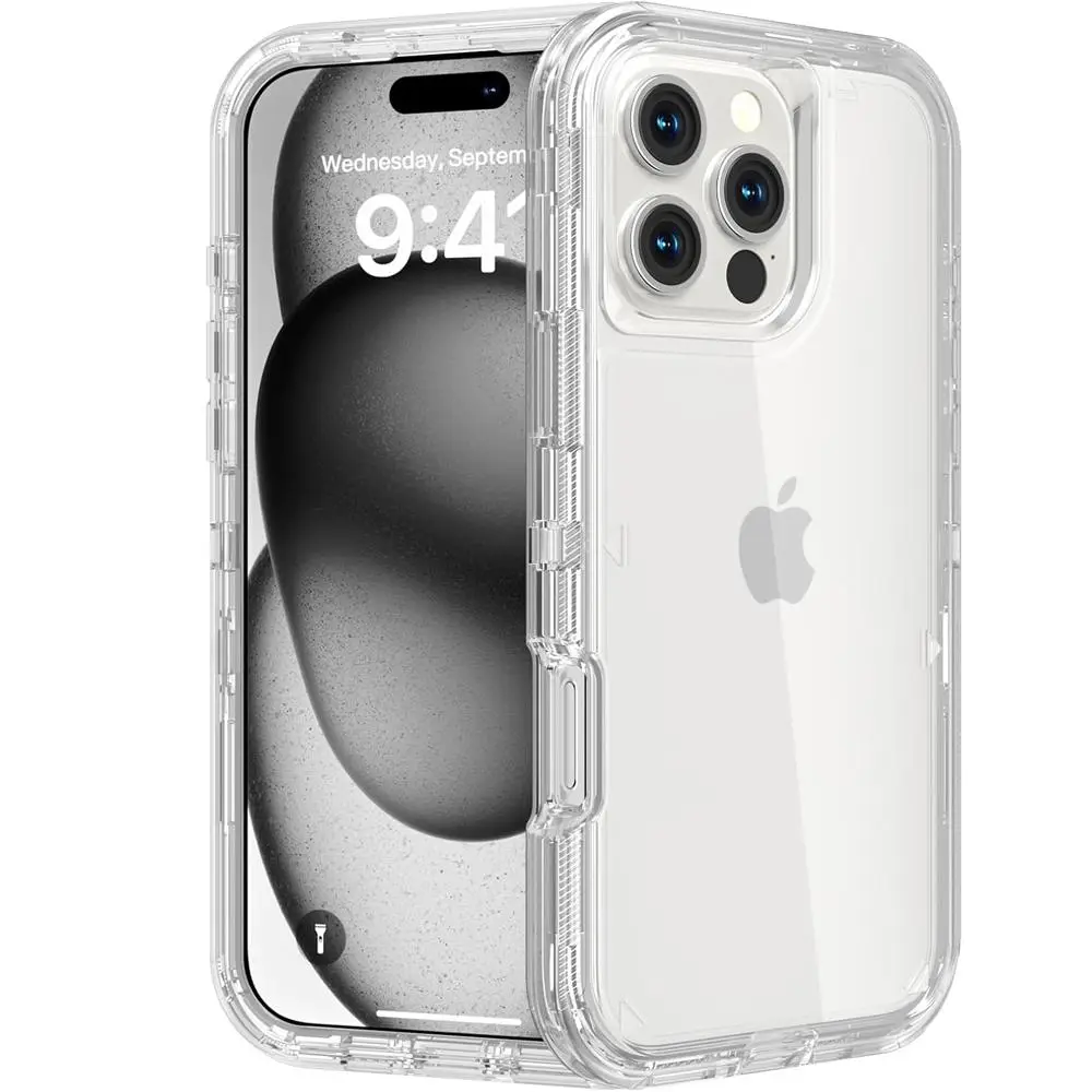 3-Layer Shockproof Clear Case for iPhone 17 Pro Max 16 15 14 13 12 11 Pro Max, Heavy Duty Transparent Military-Grade Drop Protection Cover for iPhone