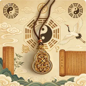 18K Gold Plated Gourd Buddha Pendant Inlaid Rhinestone Blessing Amulet Necklace