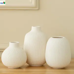 Ceramic Vase Set, 3 Pcs White Brushed Ceramic Vase, Modern Minimalist Short Flower & Plant Vase, Designer Home Decor for Living Room Office Desktop, Perfect Holiday Gift