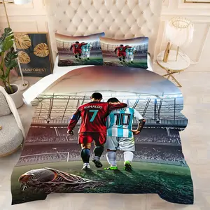 Soccer Legends Comforter Set, Cristiano Ronaldo & Lionel Messi Bedding Set, Fun Sports-themed Design, Cozy & Stylish Bedroom Decoration, Perfect for Soccer Fans of All Ages!, Includes 1 quilt, with 1 or 2 Pillowcase No Pillow Core