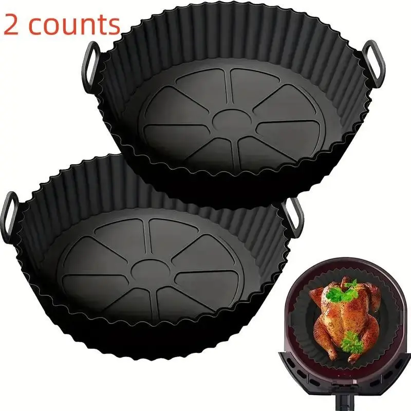 Premium Silicone Air Fryer Liners Bakeware, Reusable Non-Stick Heat Resistant, Replacement for Disposable Parchment Paper, Set of 2