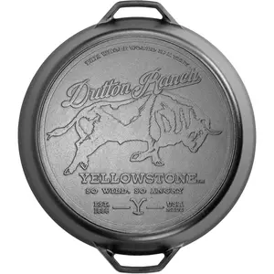 Pre-Seasoned Yellowstone Stamped Cast Iron - Signature Teardrop Handle - Use in the Oven, on the Stove, on the Grill, or Over a - 17 Inch Logo Skillet