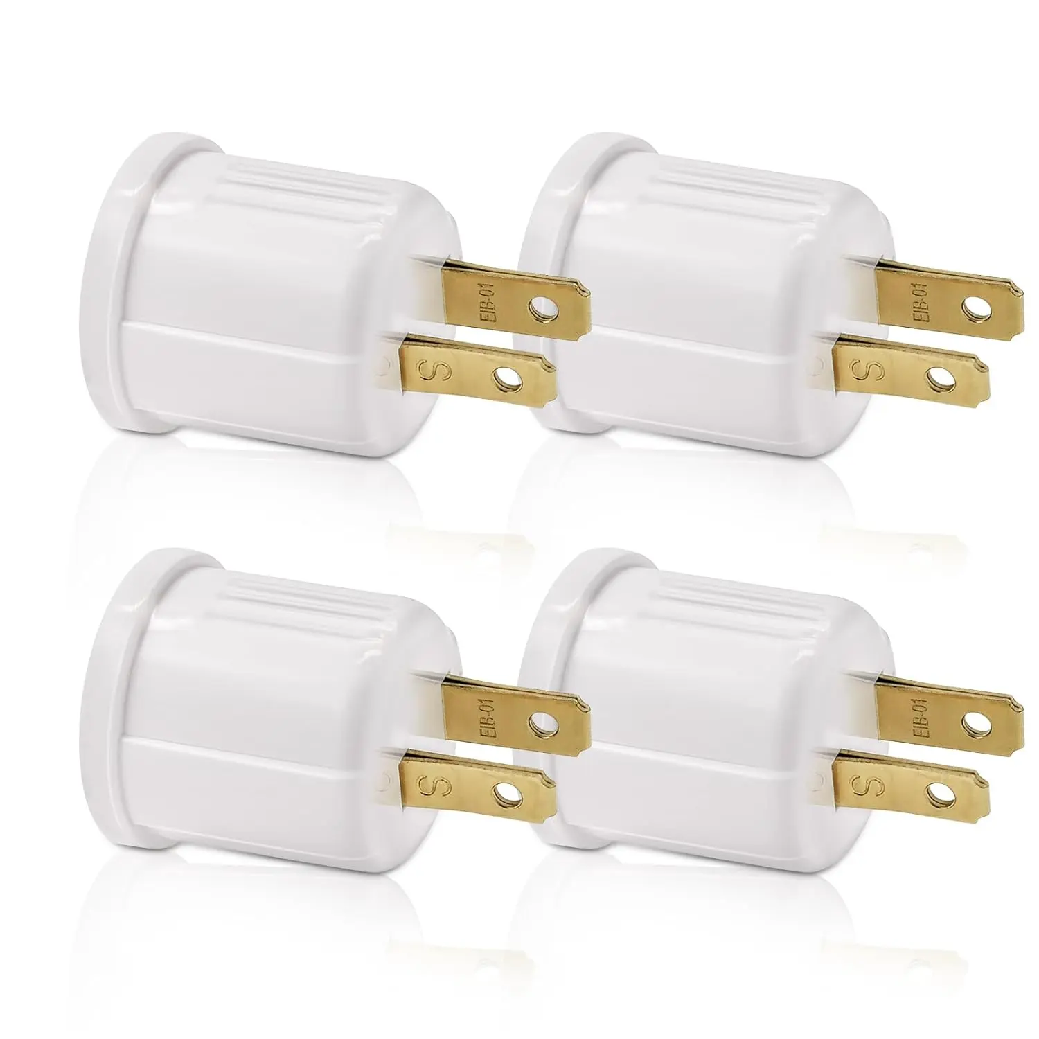 Outlet to Socket Adapter, Plug-in Light Socket, Convert Outlet to Light Bulb Socket, Polarized 2-Prong Outlet to E26 E27 Screw Base Bulb Socket, 660 Watt, 125 Volt, UL Listed (4-Pack)