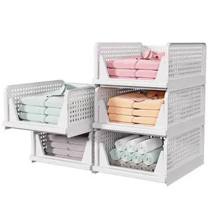 4 Pack Folding Closet Organizers Storage Box, Stackable Storage Bins, Plastic Drawer Basket Closet Storage for Wardrobe Cupboard Kitchen Bathroom Office