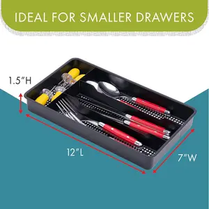 Dial Industries Small Cutlery, Utensil, Silverware Kitchen Drawer Organizer Tray, Black