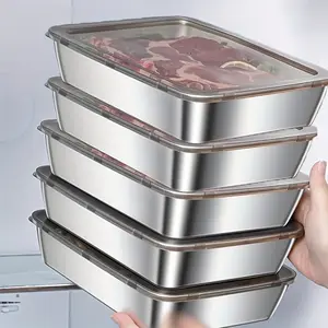 Stainless Steel Food Storage Containers 5-Piece Set Airtight Leak-Proof Stackable Reusable Easy Clean for Refrigerator Freezer Meal Prep Portable Lunch Boxes for Picnics