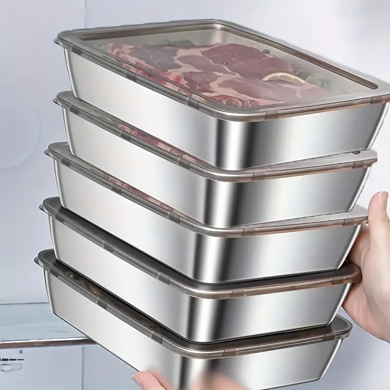 5-Piece Stainless Steel Food Storage Containers - Airtight, Leak-Proof, Stackable, Reusable, Easy-to-Clean Kitchen Household Products for Refrigerator, Meal Prep, Picnics