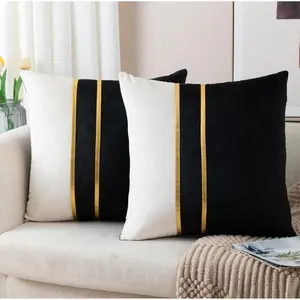 Set of 2 Velvet Decorative Throw Pillow Covers Black White Patchwork with Gold Pillow Covers 18 * 18 Inch Cushion Covers Decor Living Room Sofa Bedroom Car