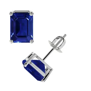 Classic Four Prong Emerald Cut Blue Sapphire Stud Earrings (1.40cttw)- EBS003-6X4-AAAA
