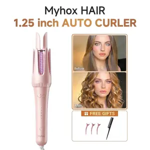 Myhox 1.25 inch Automatic Curling Iron - Auto-Rotating Hair Curler with 4 Heat Settings (Up to 390°F) | Tangle-Free, Anti-Scald & Auto Shut-Off for Effortless Salon Waves at Home Pink Pink