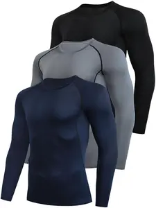 Men's Round Neck Long Sleeve Sport T-shirt, Quick Drying Breathable Tee for Running Gym Cycling, Men's Sportswear for Spring, Athletic Top