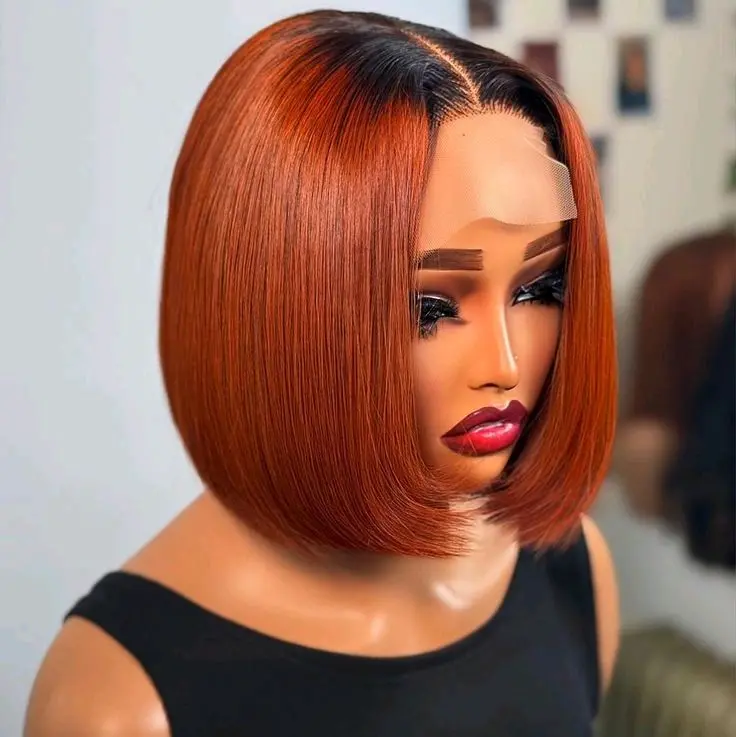 ABIGAIL Luxury 10" 2x4 HD Lace Closure Otcopper Ombre 2-Tone Copper SDD Vietnamese Bone Straight Wig, Tap-In, Bulk Hair, 250g Density, Smooth Soft, Pre-Plucked, Ready-to-Wear, Ready-to-Ship
