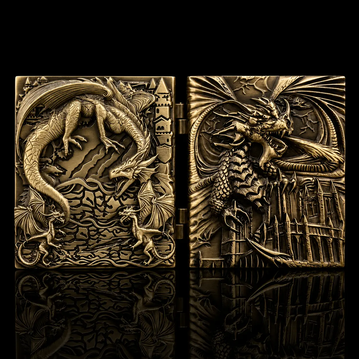 7-in-1 Dragon Spellbook Metal Dice Set, Foldable Fantasy Dragon Tome with Engraved Cover, Polyhedral RPG Dice for Dungeons and Dragons